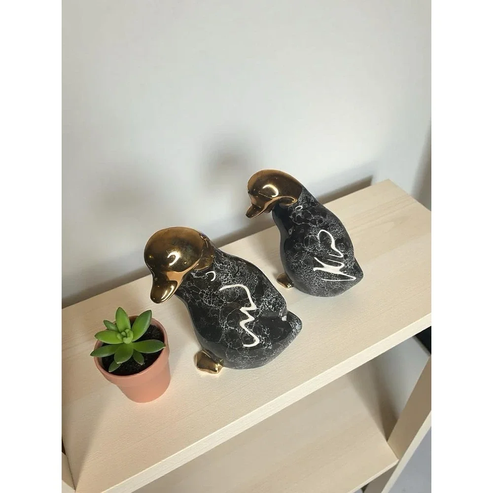 Vintage 1987 Enesco Pair Of Ducks geese Ceramic‎ Figurines Set Of 2 Minimalistic